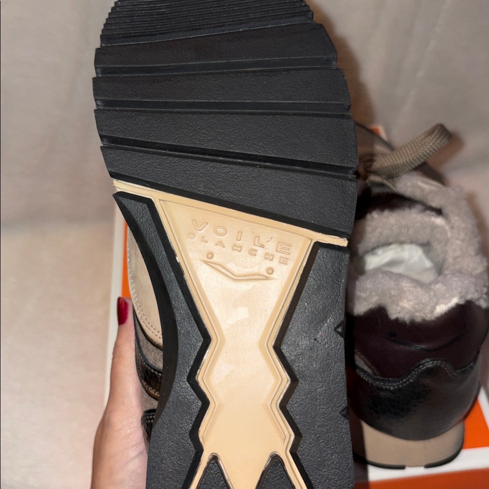 NWT VOILE BLANCHE JULIA Fur Leather And Fabric Sneakers in BEIGE - Picture 16 of 16